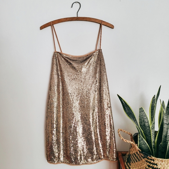 Free People Intimately gold sequin mini dress, size M - Picture 2 of 7